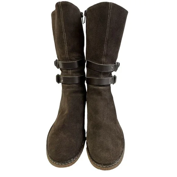 Aquatalia Women’s Mid Calf Boots Brown Suede Waterproof Block Heel Size 7.5 - Picture 4 of 16